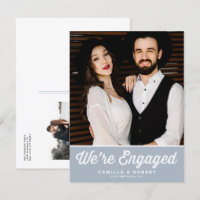 Retro Typography Dusty Blue Photo Engagement