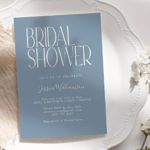 Retro Typography Elegant Dusty Blue Bridal Shower Invitation