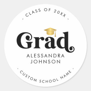 Retro Typography Graduation Graduate Name Modern Classic Round Sticker