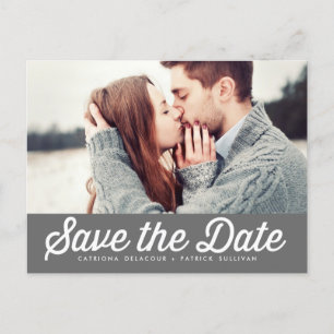 Retro Typography Grey Save the Date Photo Announcement Postcard