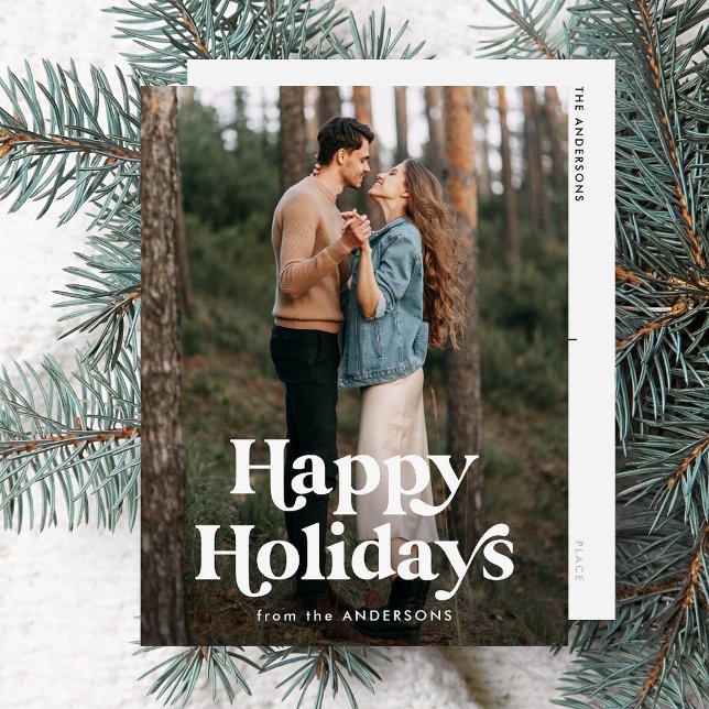 Retro Typography Happy Holidays Photo Holiday Postcard (Creator Uploaded)