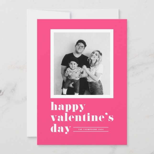 Retro Typography Hot Pink Photo Valentine's Day Holiday Card (Front)