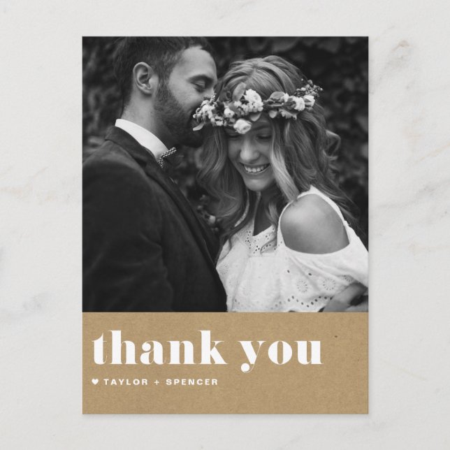 Retro Typography Kraft Paper Wedding Thank You Postcard (Front)