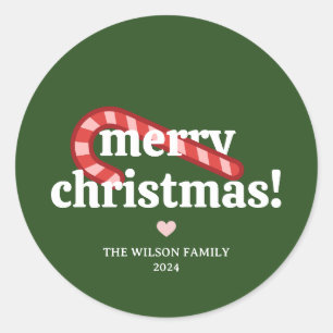 Retro Typography Merry Christmas Candy Cane Classic Round Sticker