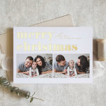 Retro Typography Merry Christmas Two Photo Foil Holiday Card<br><div class="desc">Merry Christmas! Send your Christmas greetings to family and friends with this customisable photo Christmas card. It features retro bold typography. Personalise by adding your details. This gold foil Christmas card is available on other cardstock. Matching items are available.</div>