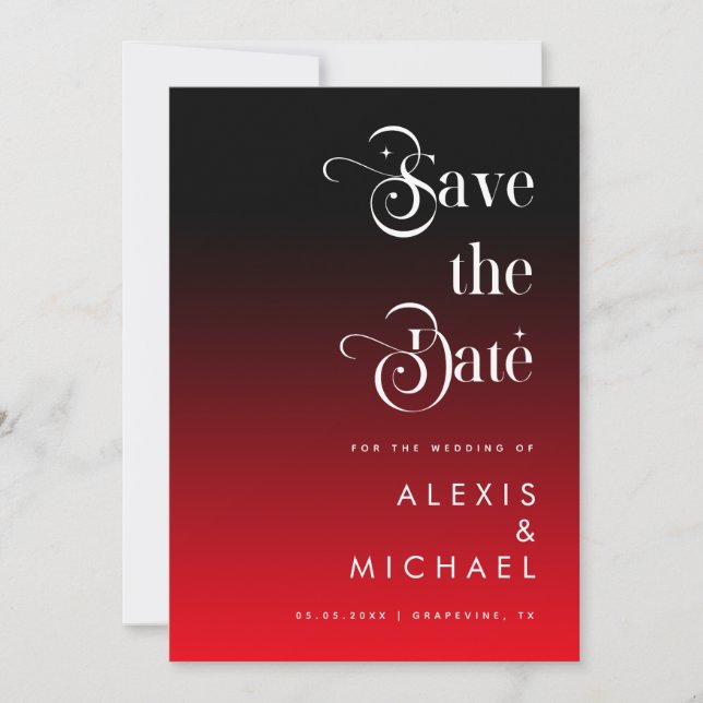Retro Typography Minimal Red Black Ombre Romantic  Save The Date (Front)