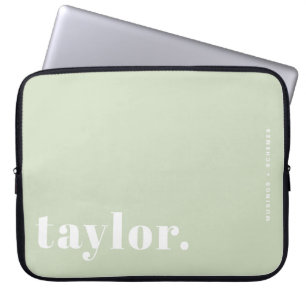 Retro Typography Mint Green Personalized Laptop Sleeve