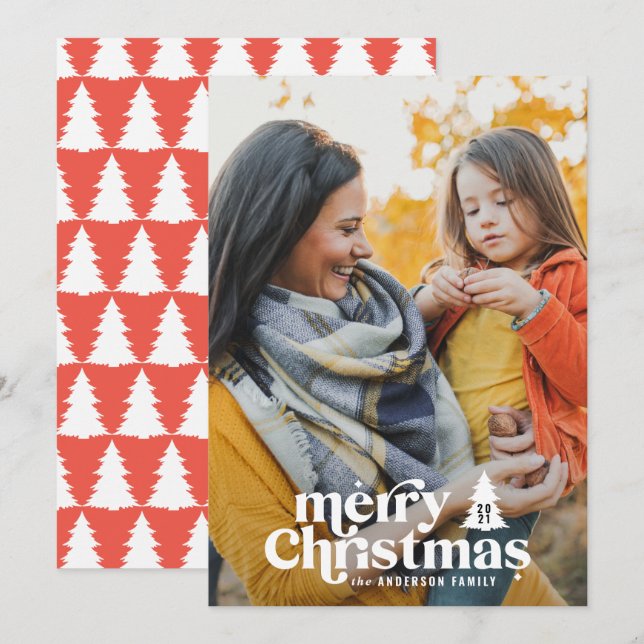 Retro typography modern 1 photo holiday christmas (Front/Back)