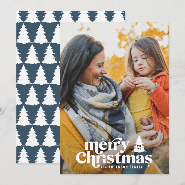 Retro typography modern 1 photo holiday Christmas (Front/Back)