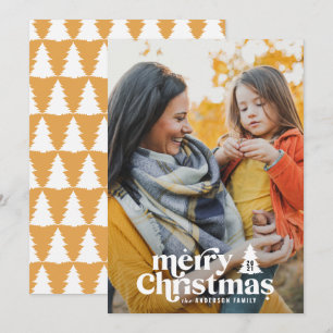 Retro typography modern 1 photo holiday christmas card