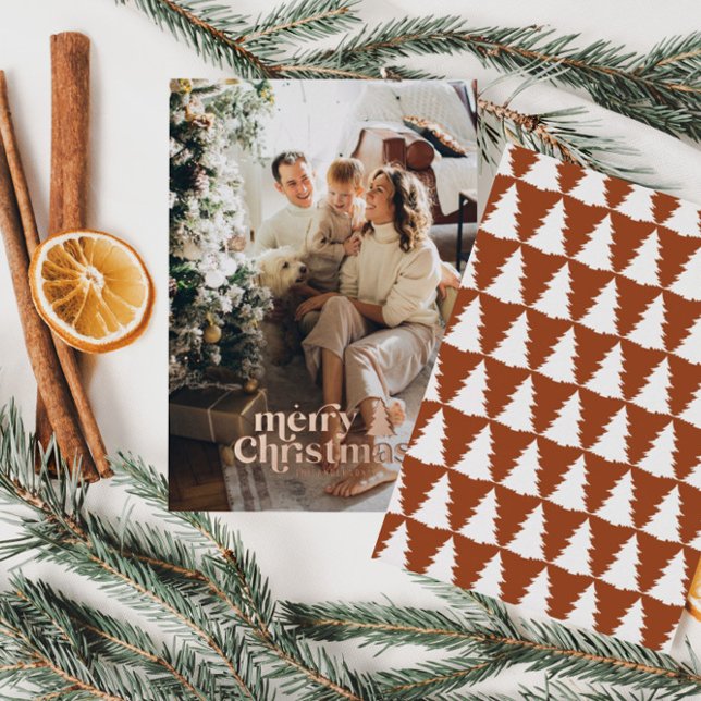 Retro typography modern full photo foil holiday card (Creator Uploaded)