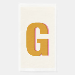 Retro Typography Monogram Custom Initial Yellow  Napkin