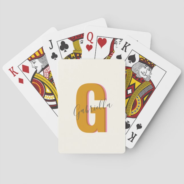 Retro Typography Monogram Initial Name in Yellow  Playing Cards (Back)