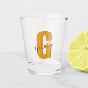 Retro Typography Monogram Initial Name Mustard  Shot Glass