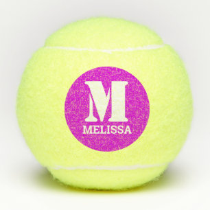 Retro Typography Monogram Initial Name   Pink Tennis Balls