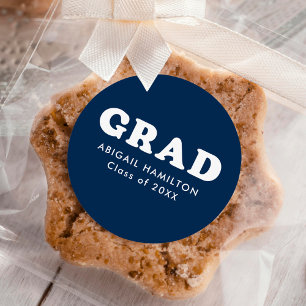 Retro Typography Navy Blue Graduation Classic Round Sticker