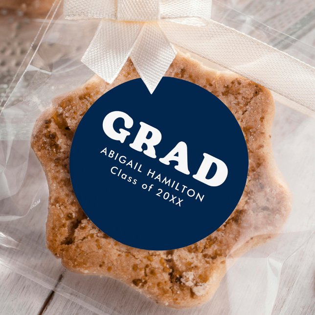 Retro Typography Navy Blue Graduation Classic Round Sticker (Creator Uploaded)