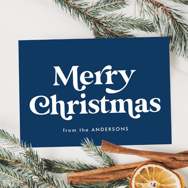 Retro Typography Navy Merry Christmas Non-Photo Holiday Card (Creator Uploaded)