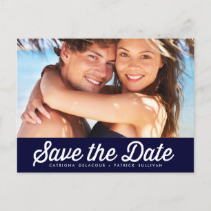 RETRO TYPOGRAPHY   NAVY SAVE THE DATE POSTCARD