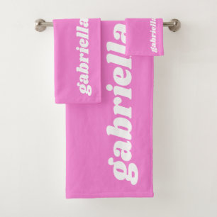Retro Typography Personalised Name   Bright Pink Bath Towel Set