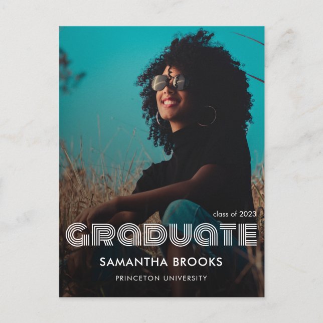 Retro Typography Photo Graduation Announcement Postcard (Front)