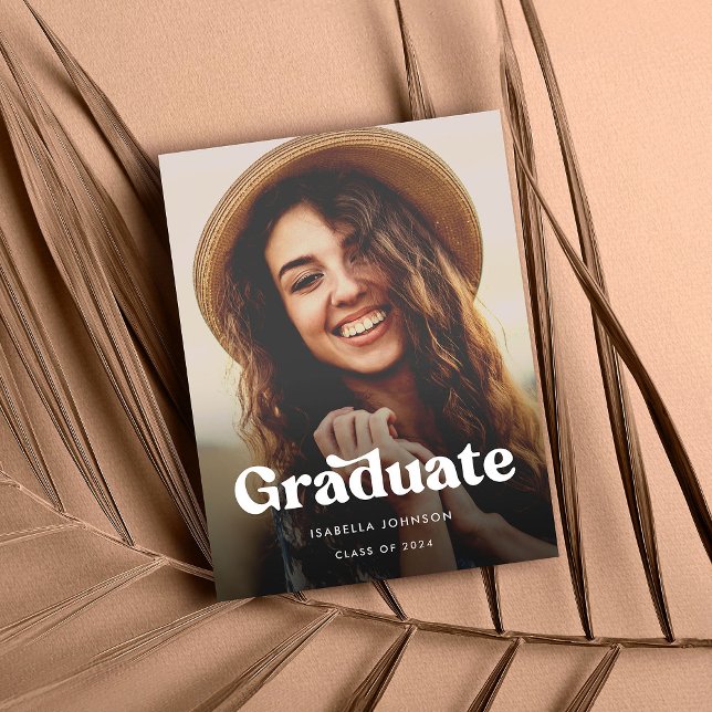 Retro Typography Photo Graduation Announcement Postcard (Creator Uploaded)