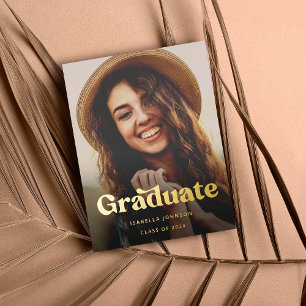 Retro Typography Photo Graduation Foil Invitation Postcard