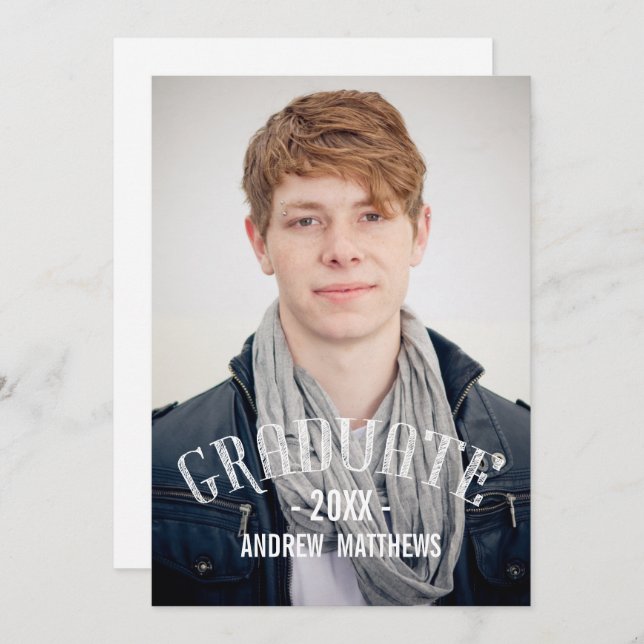 Retro Typography Photo Graduation Party Invite (Front/Back)