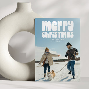 Retro Typography Photo Merry Christmas  Holiday Card