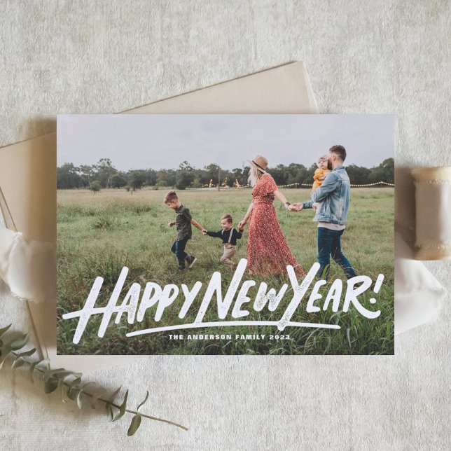 Retro Typography Photo Overlay Happy New Year Post Holiday Postcard (Retro Typography Photo Overlay Happy New Year Post Holiday Postcard)