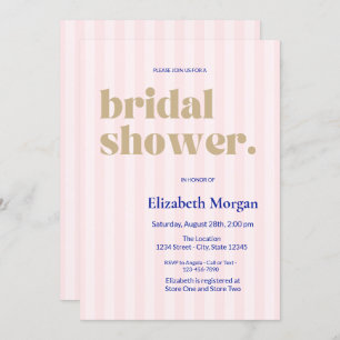  Retro Typography Pink Striped Bridal Shower Invitation