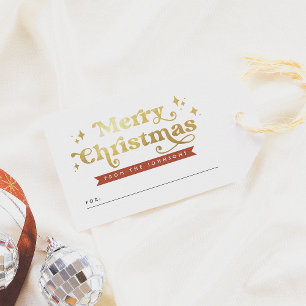 Retro Typography Red & Gold Groovy Merry Christmas Gift Tags