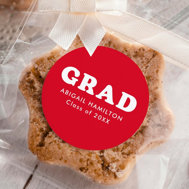 Retro Typography Red Graduation Classic Round Sticker (Creator Uploaded)