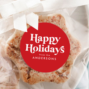 Retro Typography Red Happy Holidays Classic Round Sticker