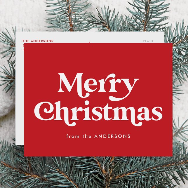 Retro Typography Red Merry Christmas Non-Photo Holiday Postcard (Creator Uploaded)