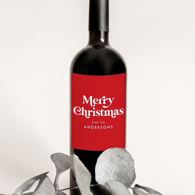 Retro Typography Red Merry Christmas Wine Label (Creator Uploaded)