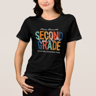 Retro Typography Second Grade Teacher Add Name Tri-Blend Shirt