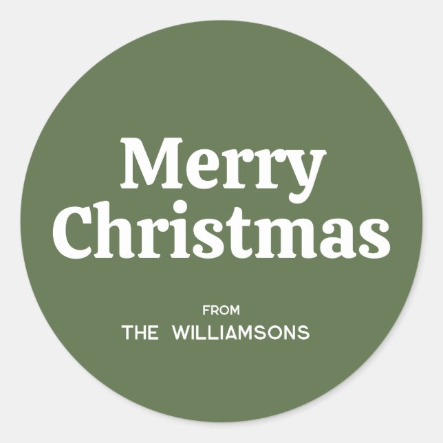Retro Typography Simple Green Merry Christmas  Classic Round Sticker (Front)
