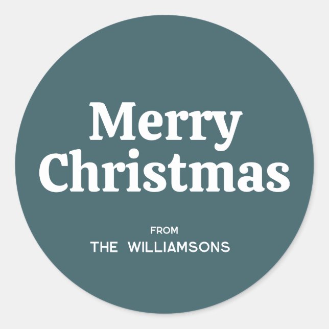 Retro Typography Simple Teal Blue Merry Christmas Classic Round Sticker (Front)
