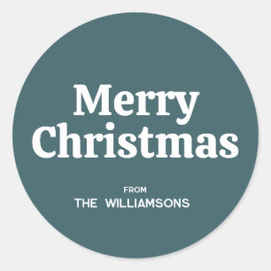 Retro Typography Simple Teal Blue Merry Christmas Classic Round Sticker