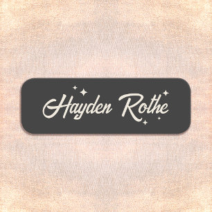  Retro Typography Stars Black and White Name Tag