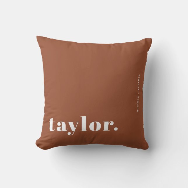 Retro Typography Terracotta Personalised Cushion (Front)