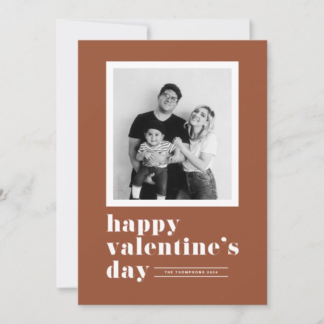 Retro Typography Terracotta Photo Valentine's Day Holiday Card (Front)