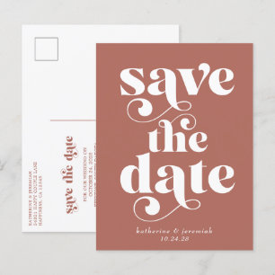 Retro Typography Terracotta Wedding Save the Date Announcement Postcard
