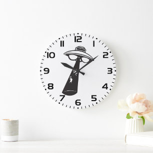 Retro UFO Abduction Graphic Alien Sci-Fi  Large Clock