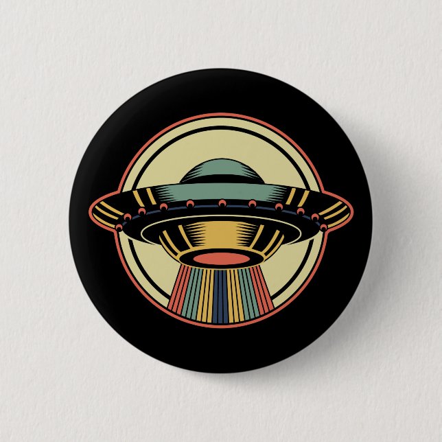 Retro UFO Alien 6 Cm Round Badge (Front)