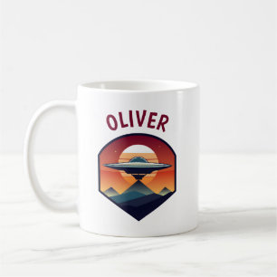 Retro UFO at Sunset Personalised Coffee Mug