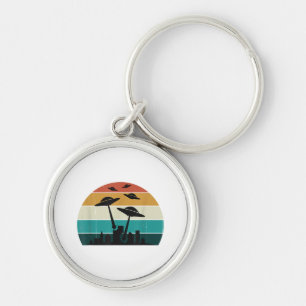 Retro UFO Attack Sunset - Cool Vintage Flying Sauc Key Ring