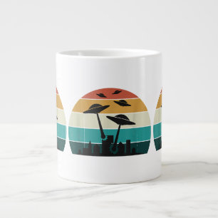 Retro UFO Attack Sunset - Cool Vintage Flying Sauc Large Coffee Mug