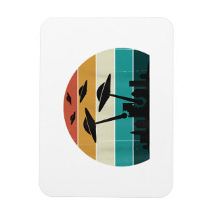 Retro UFO Attack Sunset - Cool Vintage Flying Sauc Magnet